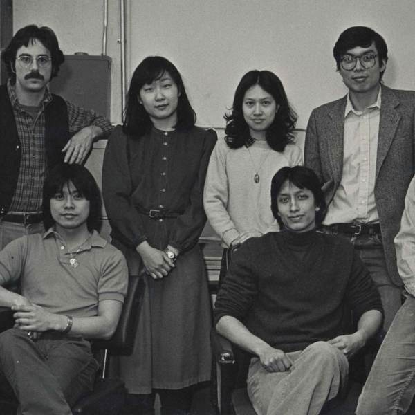 Earliest staff group photo, Paul Calhoun, Charles Lai黎重旺, n.n., Yuet-fung Ho何月凤, James Dao陶启华, John Kuo Wei Tchen陈国维, Robert Glick, 1980-1984