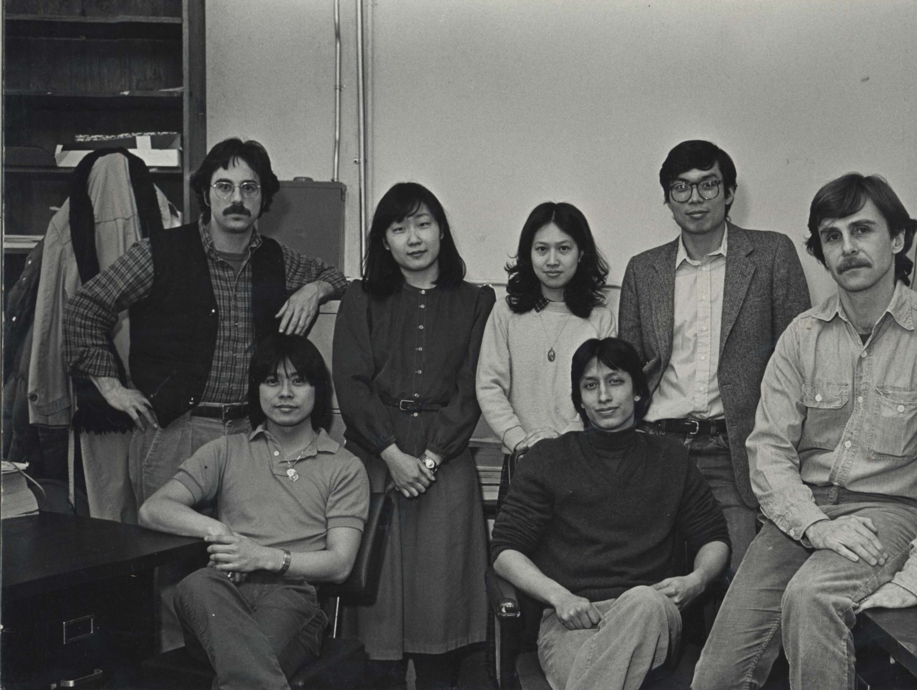 Earliest staff group photo, Pail Calhoun, Charles Lai黎重旺, Couldn’t recognize, Yuet-fung Ho何月凤, James Dao陶启华, John Kuo Wei Tchen陈国维, Robert Glick, 1980-1984