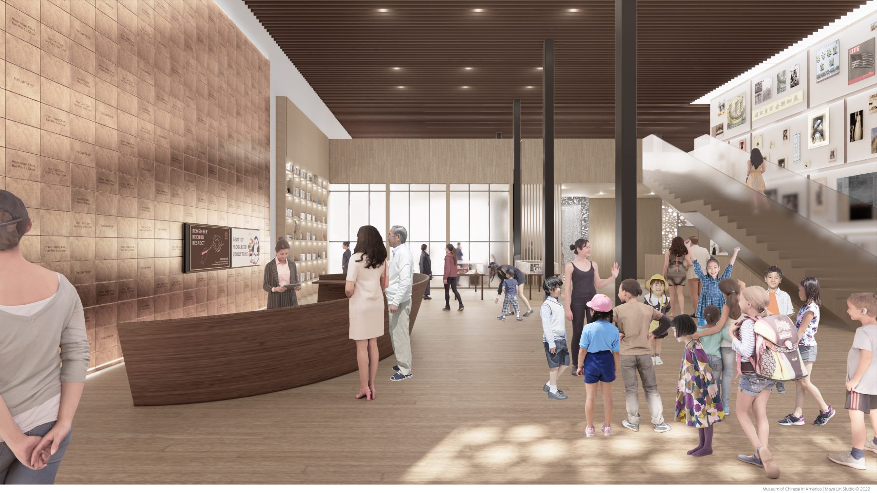 Museum of Chinese in America Interior Rendering - Lobby looking West | Maya Lin Studio © 2022