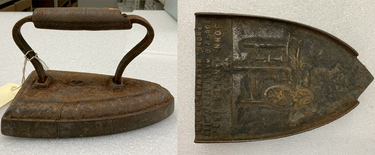 TS5032 and TS5054 Post-Fire Condition. Antique Sad Iron and Trivet, ca. 19th century to early 20th century. Museum of Chinese in America (MOCA) Collection.