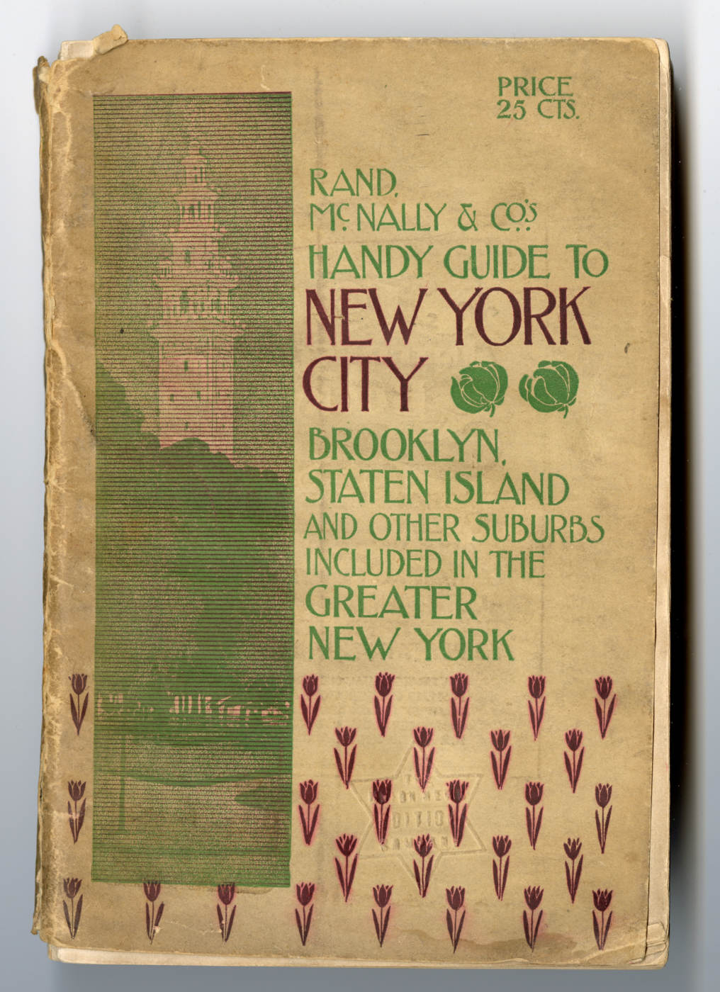 Cover of the Rand McNally & Company's Handy Guide to New York City: Brooklyn, Staten Island and other suburbs included in the Greater New York (probably includes Queens, maybe). Courtesy of Roy Delbyck. Museum of Chinese in America (MOCA) Collection.