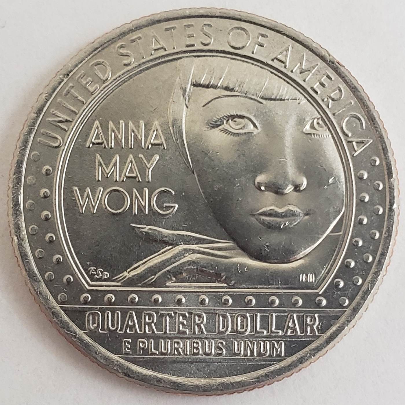 Anna May Wong U.S. Quarter, 2022. Courtesy of Josh Hamerman. Museum of Chinese in America (MOCA) Collection.