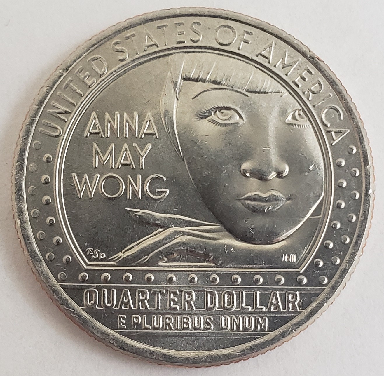 Anna May Wong U.S. Quarter, 2022. Courtesy of Josh Hamerman. Museum of Chinese in America (MOCA) Collection.