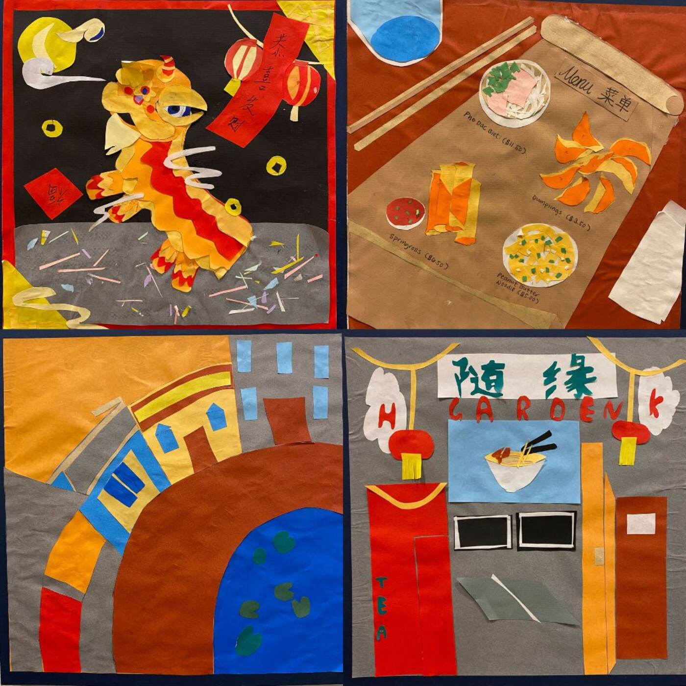 From top left, clockwise: Collages by Yelin Liu, Donovan Ng, Xiaolan Li and Michael Zheng from the High School for Dual Language & Asian Studies