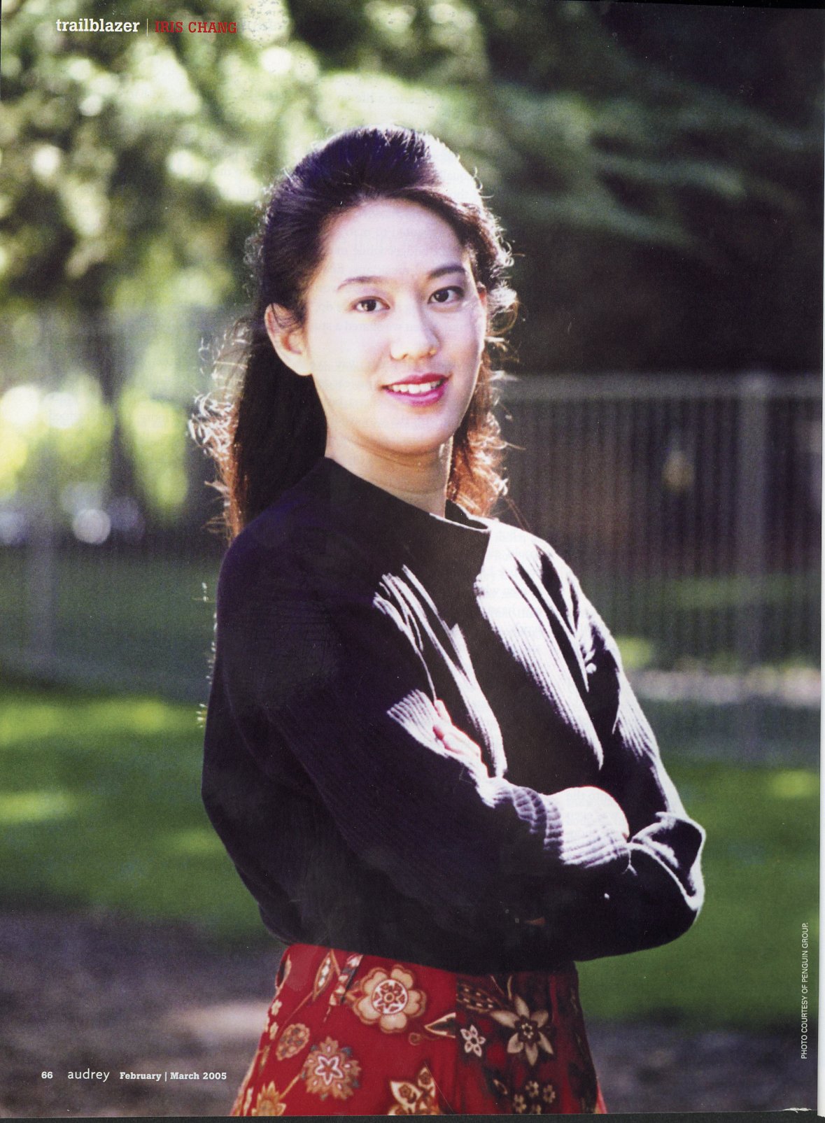 Iris Chang, ca. early 2000s. From Audrey: The Asian American Women's Lifestyle Magazine, February/March 2005, Museum of Chinese in America (MOCA) Journals & Magazines Collection.